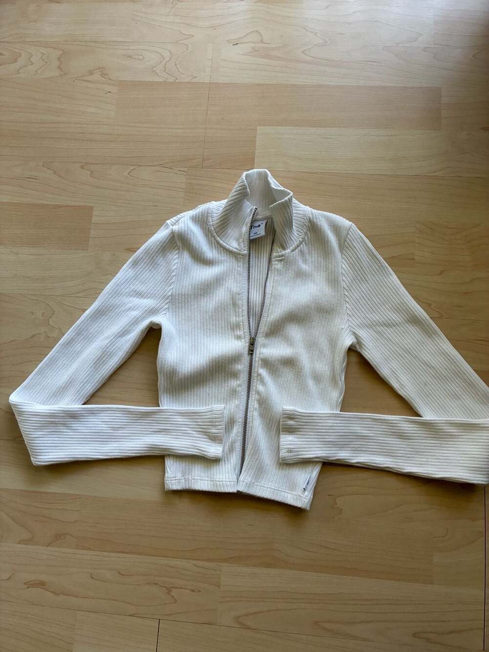 TNA Y2K Women's Fitted full Zip knit cropped Sweater White Size Small S NEW